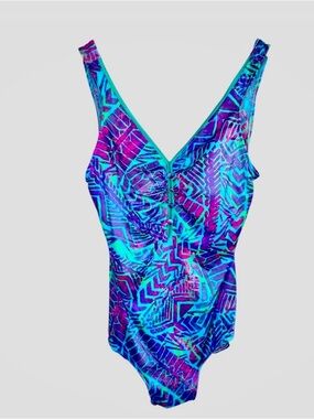 Maxine of Hollywood Turquoise, Blue & Purple Geometric One-Piece